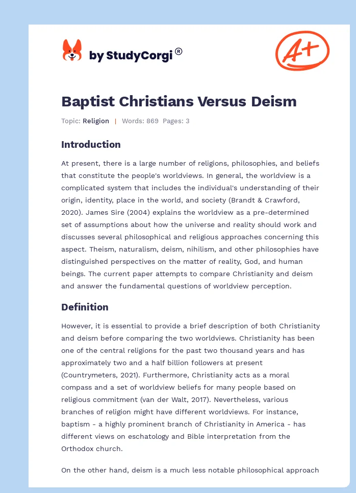 Baptist Christians Versus Deism. Page 1