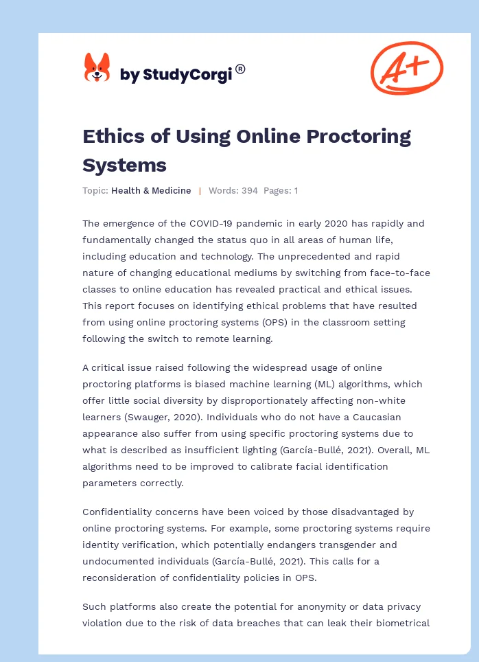Ethics of Using Online Proctoring Systems. Page 1