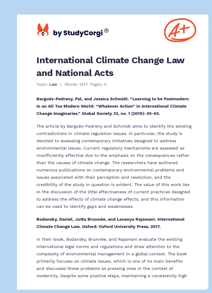 International Climate Change Law and National Acts. Page 1