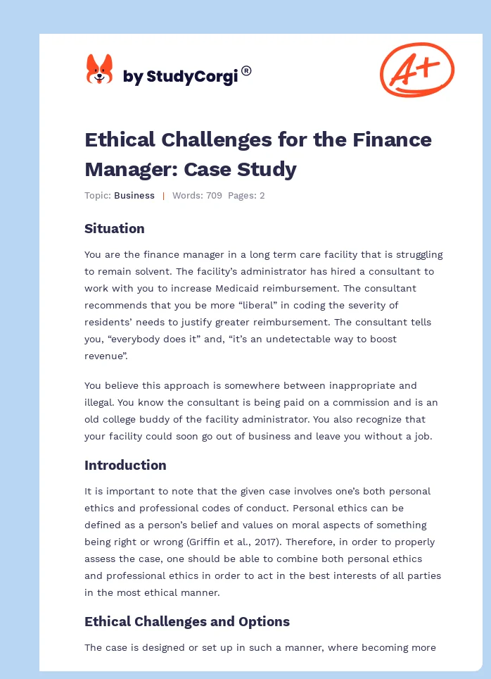 Ethical Challenges for the Finance Manager: Case Study. Page 1