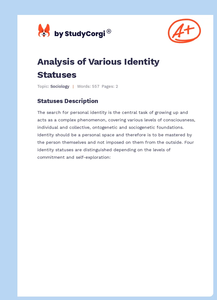 Analysis of Various Identity Statuses. Page 1
