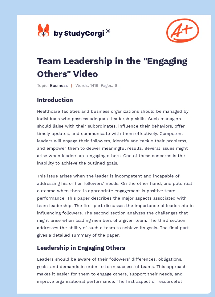 Team Leadership in the "Engaging Others" Video. Page 1