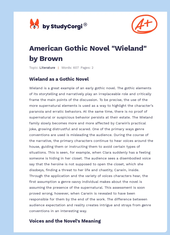 American Gothic Novel "Wieland" by Brown. Page 1