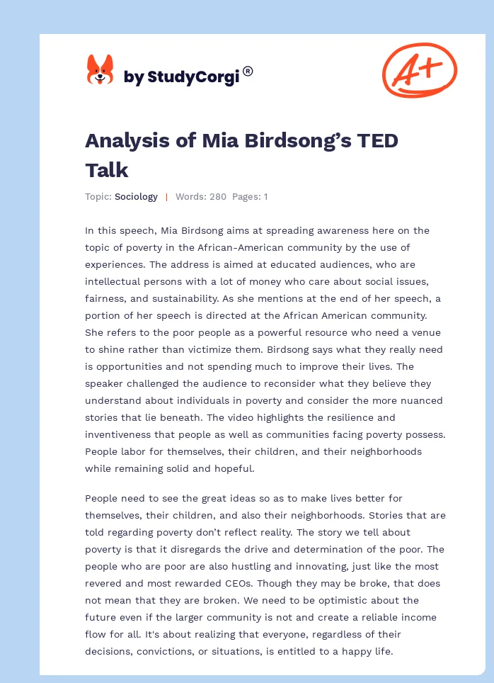 Analysis of Mia Birdsong’s TED Talk. Page 1