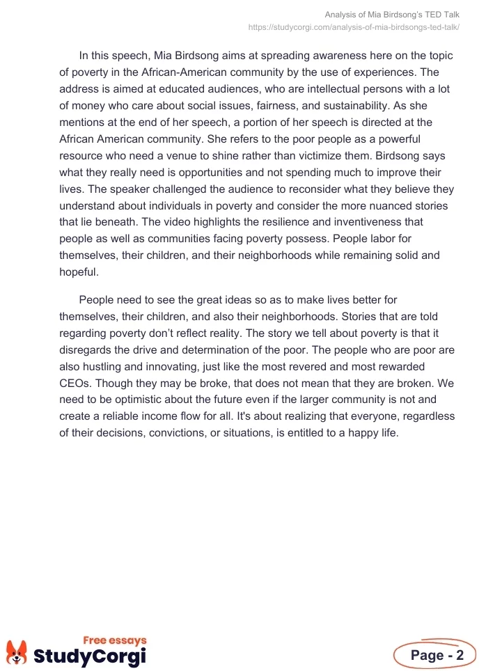 Analysis of Mia Birdsong’s TED Talk. Page 2
