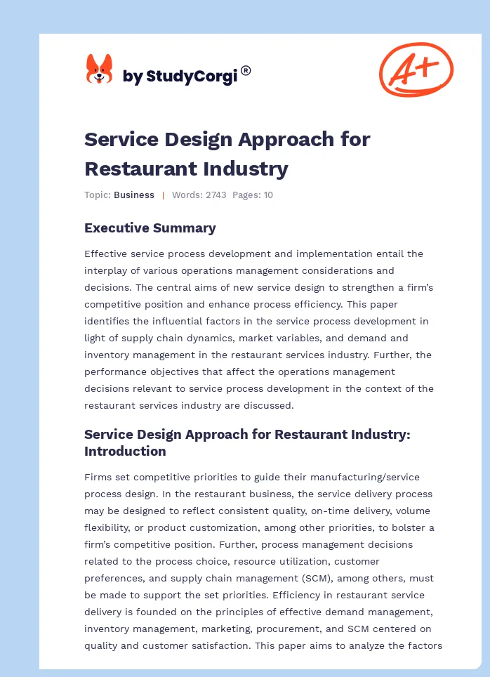 Service Design Approach for Restaurant Industry. Page 1