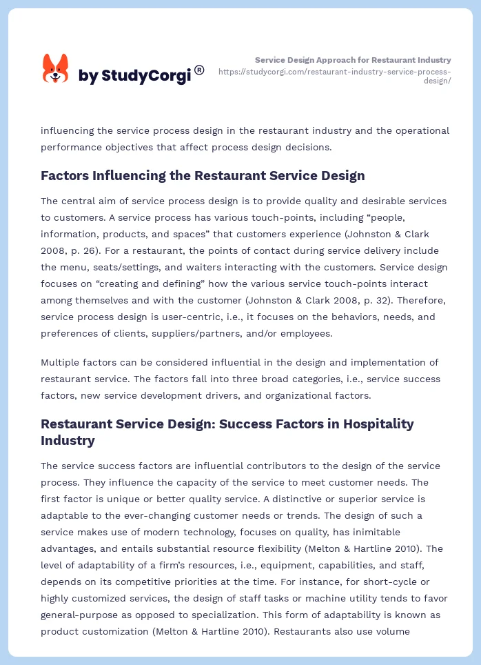 Service Design Approach for Restaurant Industry. Page 2