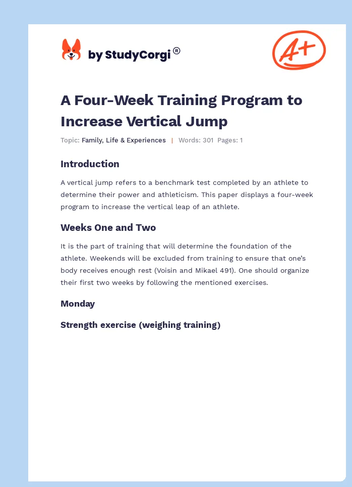 A Four-Week Training Program to Increase Vertical Jump. Page 1