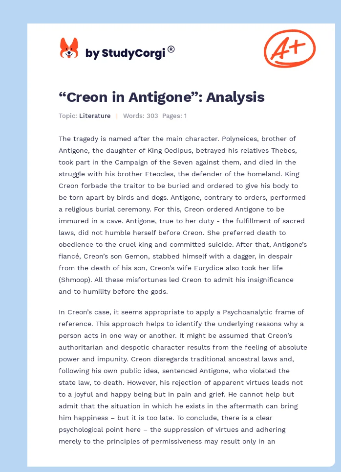 “Creon in Antigone”: Analysis. Page 1