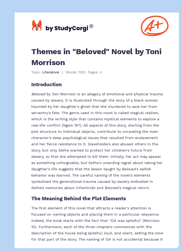 Themes in "Beloved" Novel by Toni Morrison. Page 1