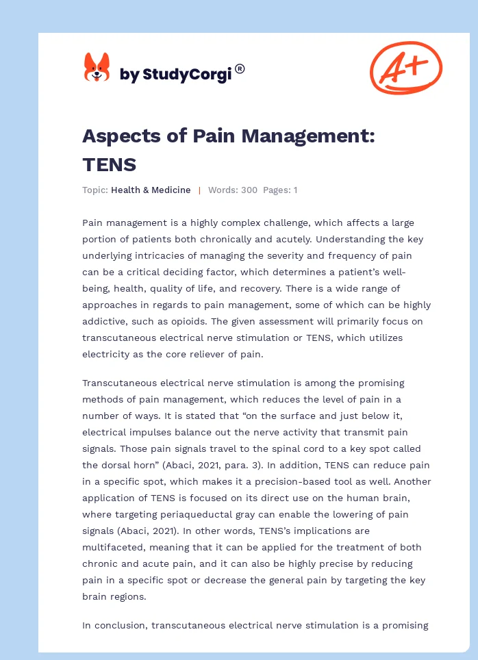 Aspects of Pain Management: TENS. Page 1