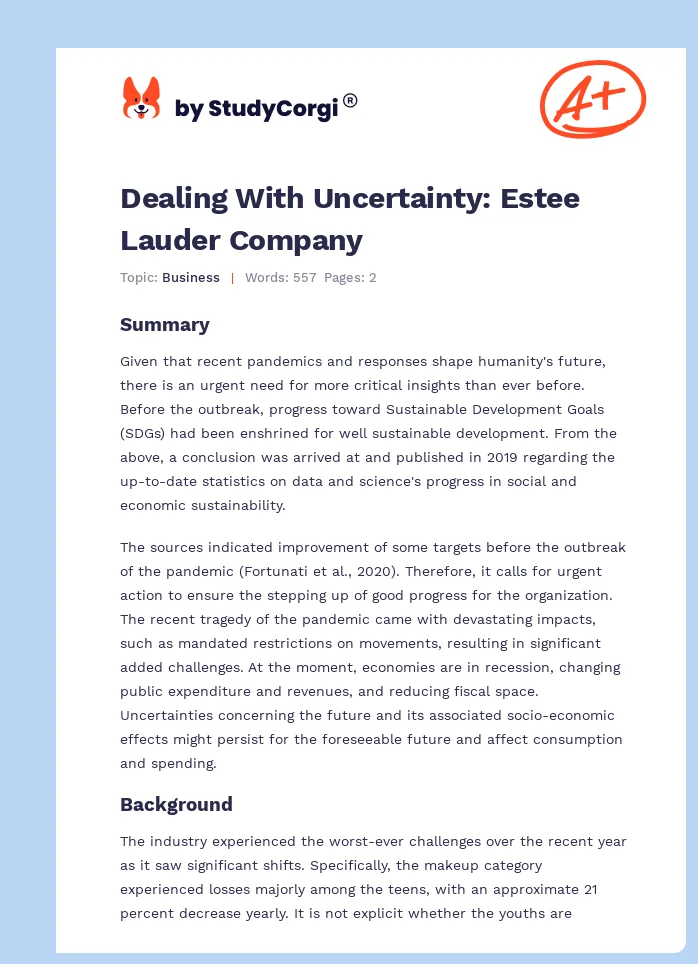 Dealing With Uncertainty: Estee Lauder Company. Page 1