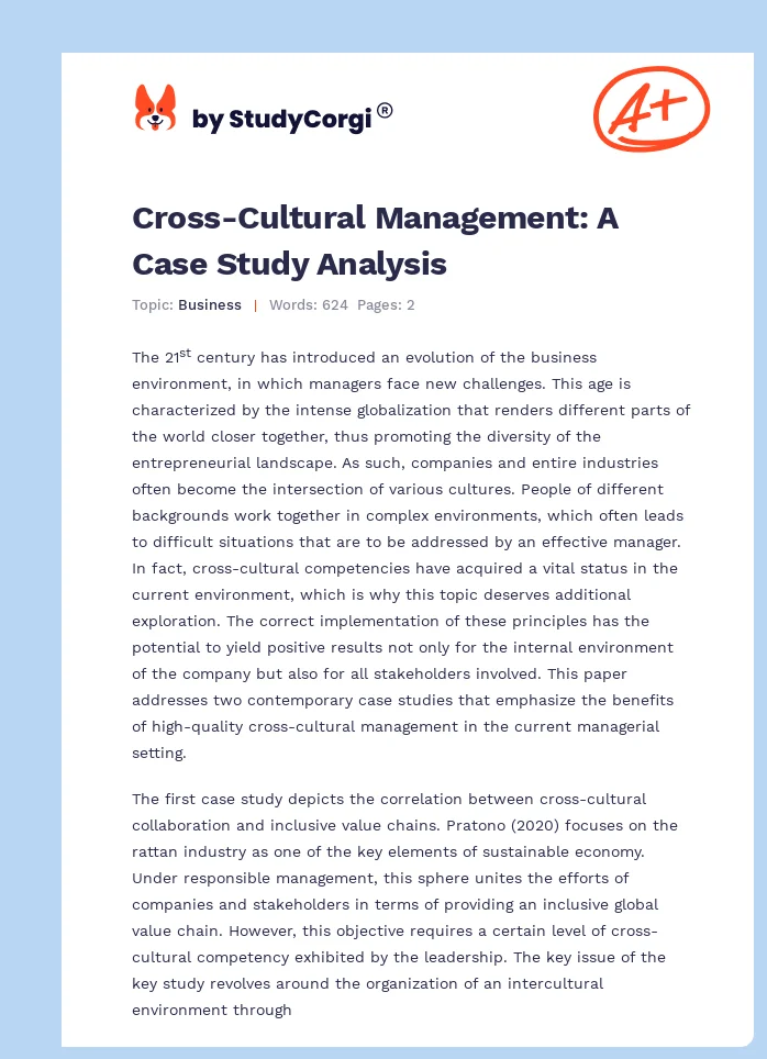 Cross-Cultural Management: A Case Study Analysis. Page 1