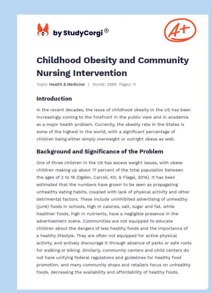Childhood Obesity and Community Nursing Intervention. Page 1