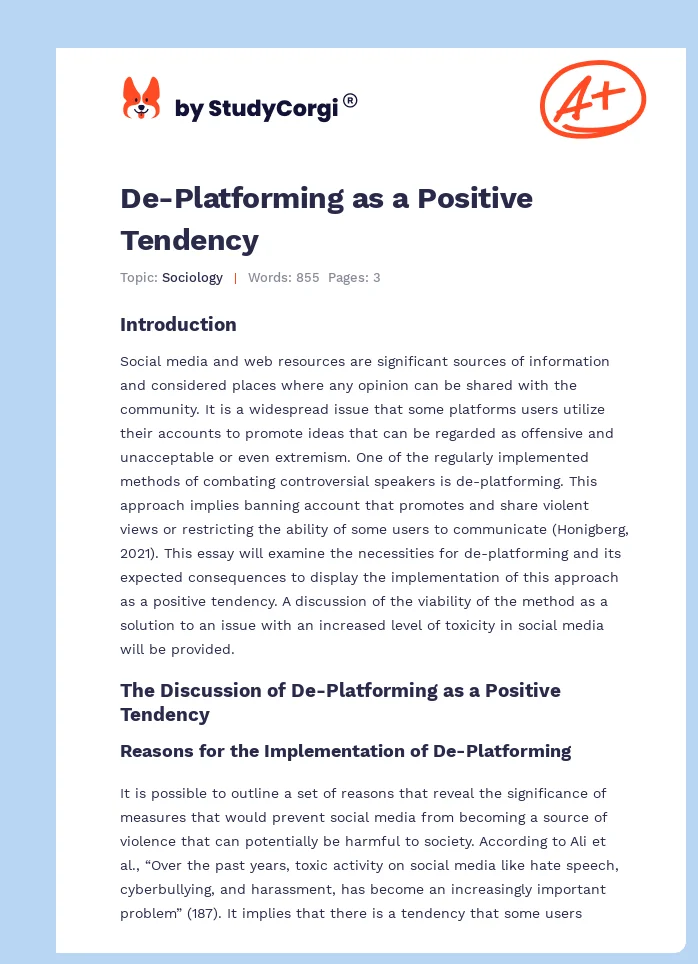 De-Platforming as a Positive Tendency. Page 1