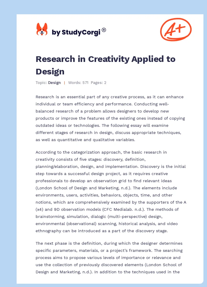 Research in Creativity Applied to Design. Page 1