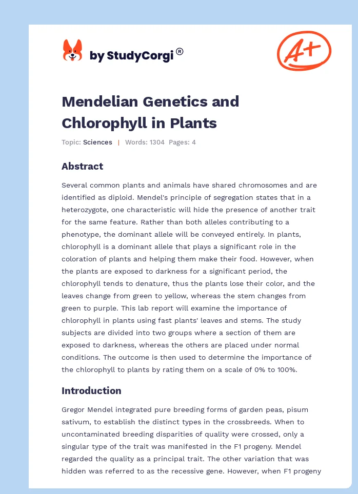 Mendelian Genetics and Chlorophyll in Plants. Page 1