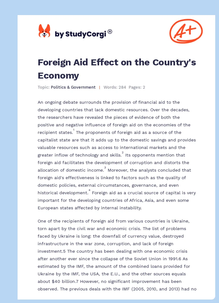 Foreign Aid Effect on the Country's Economy. Page 1