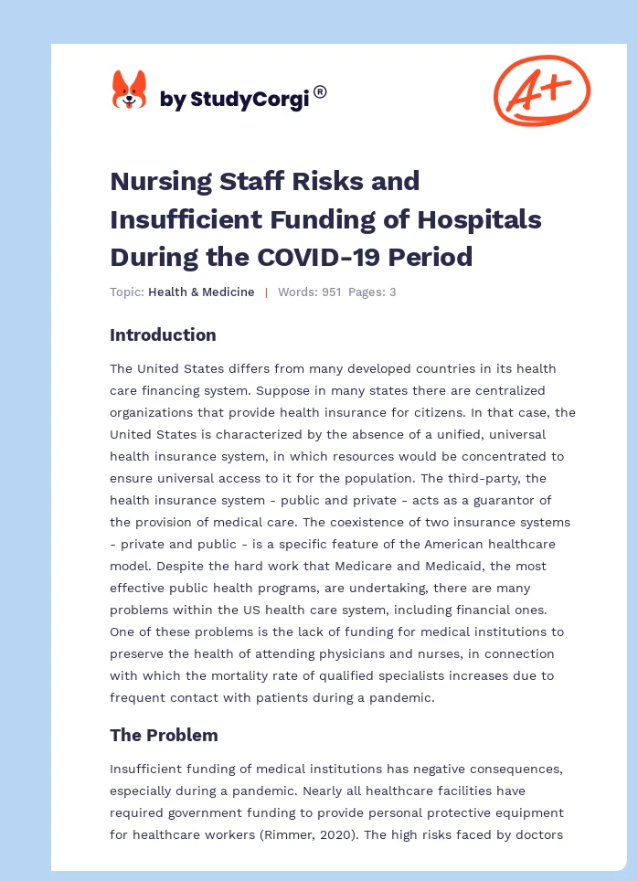 Nursing Staff Risks and Insufficient Funding of Hospitals During the COVID-19 Period. Page 1