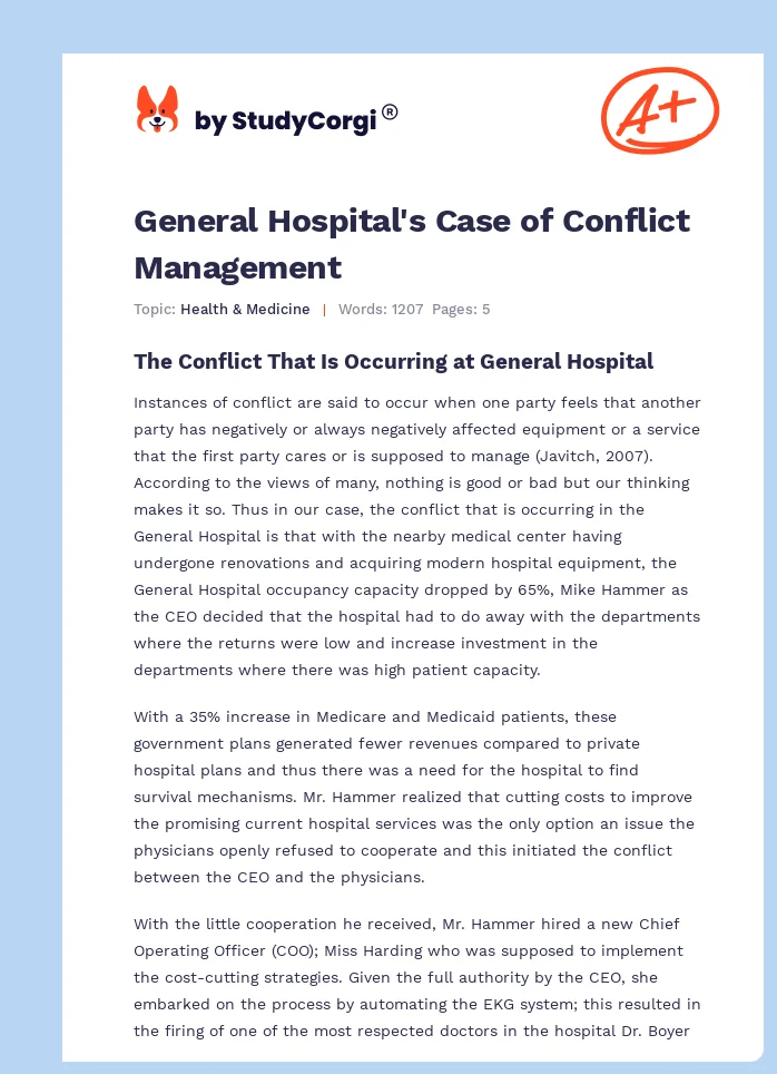 General Hospital's Case of Conflict Management. Page 1