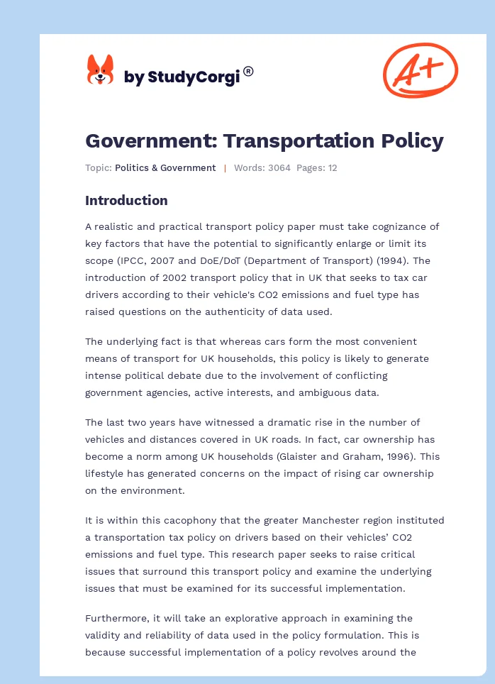 Government: Transportation Policy. Page 1