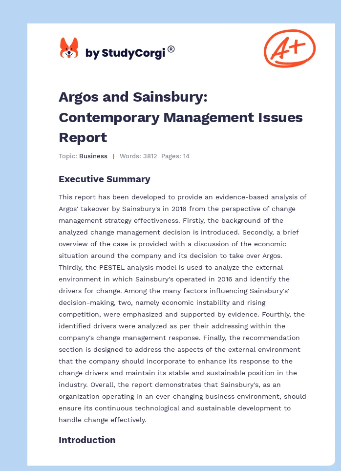 Argos and Sainsbury: Contemporary Management Issues Report. Page 1