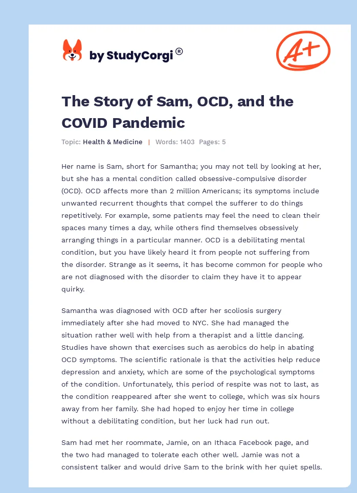 The Story of Sam, OCD, and the COVID Pandemic. Page 1