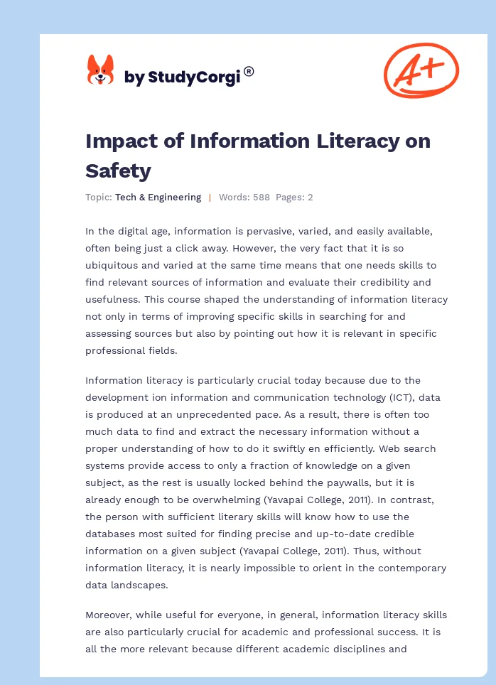 Impact of Information Literacy on Safety. Page 1