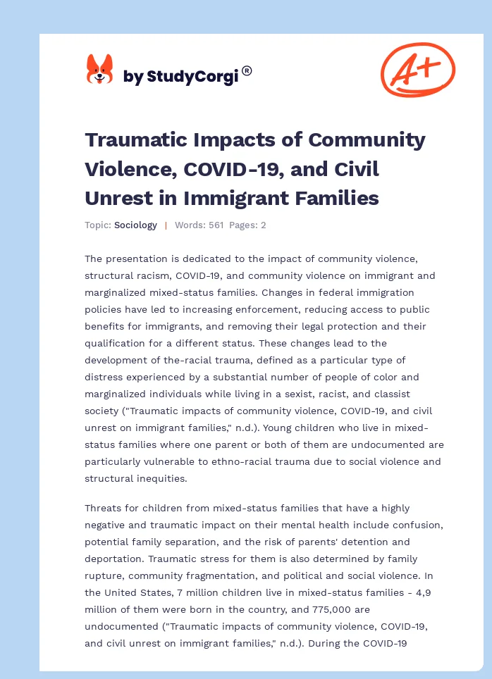 Traumatic Impacts of Community Violence, COVID-19, and Civil Unrest in Immigrant Families. Page 1