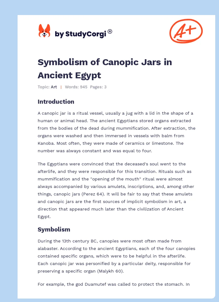 Symbolism of Canopic Jars in Ancient Egypt. Page 1