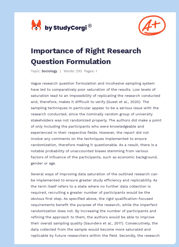 Importance of Right Research Question Formulation. Page 1
