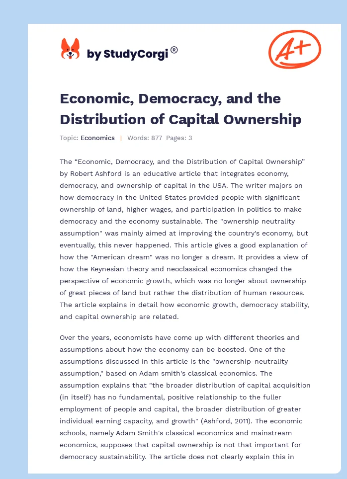 Economic, Democracy, and the Distribution of Capital Ownership. Page 1