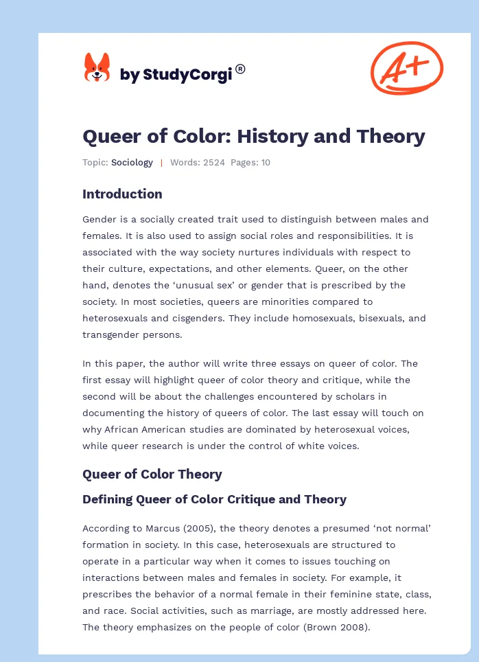 Queer of Color: History and Theory. Page 1