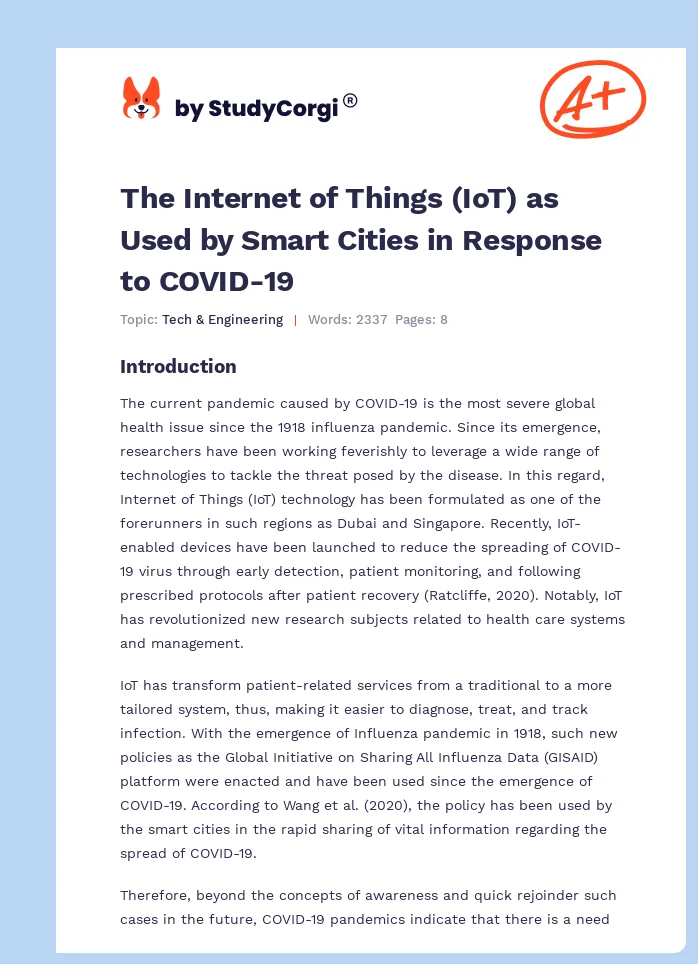 The Internet of Things (IoT) as Used by Smart Cities in Response to COVID-19. Page 1