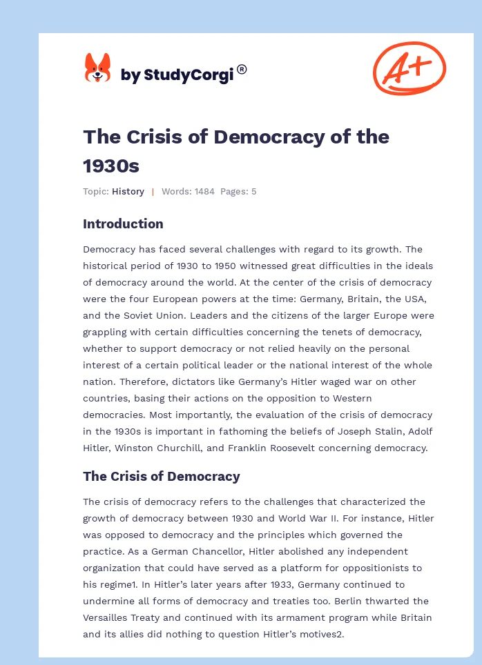 The Crisis of Democracy of the 1930s. Page 1