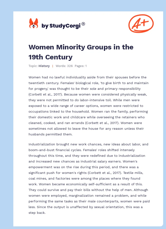 Women Minority Groups in the 19th Century. Page 1