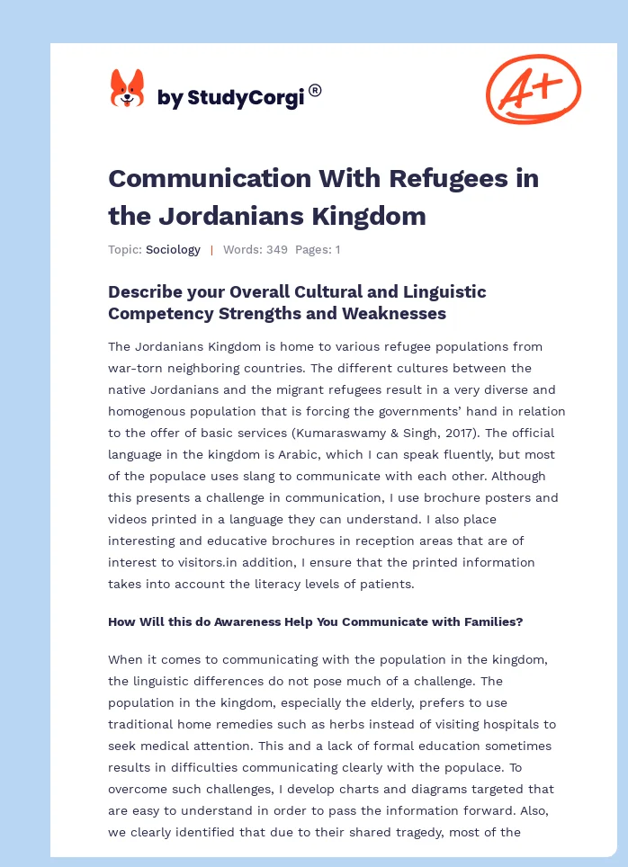 Communication With Refugees in the Jordanians Kingdom. Page 1