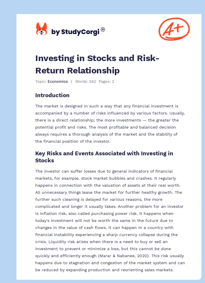 Investing in Stocks and Risk-Return Relationship. Page 1