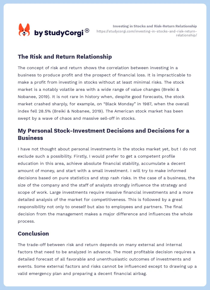 Investing in Stocks and Risk-Return Relationship. Page 2