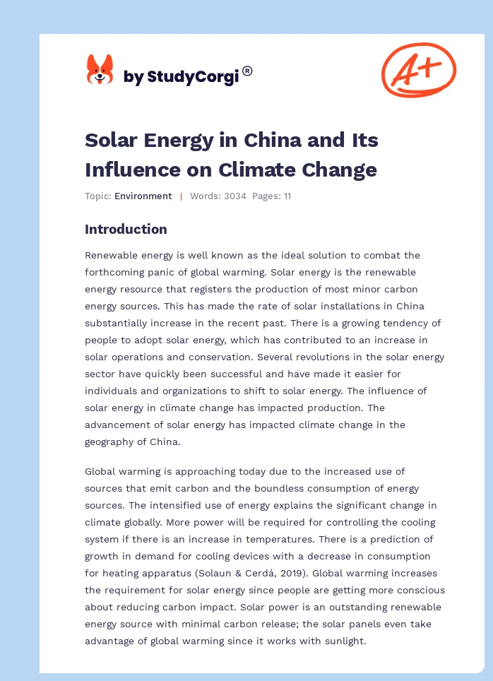 Solar Energy in China and Its Influence on Climate Change. Page 1