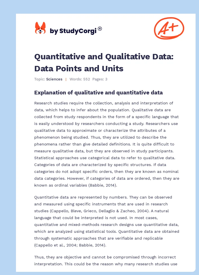 Quantitative and Qualitative Data: Data Points and Units. Page 1