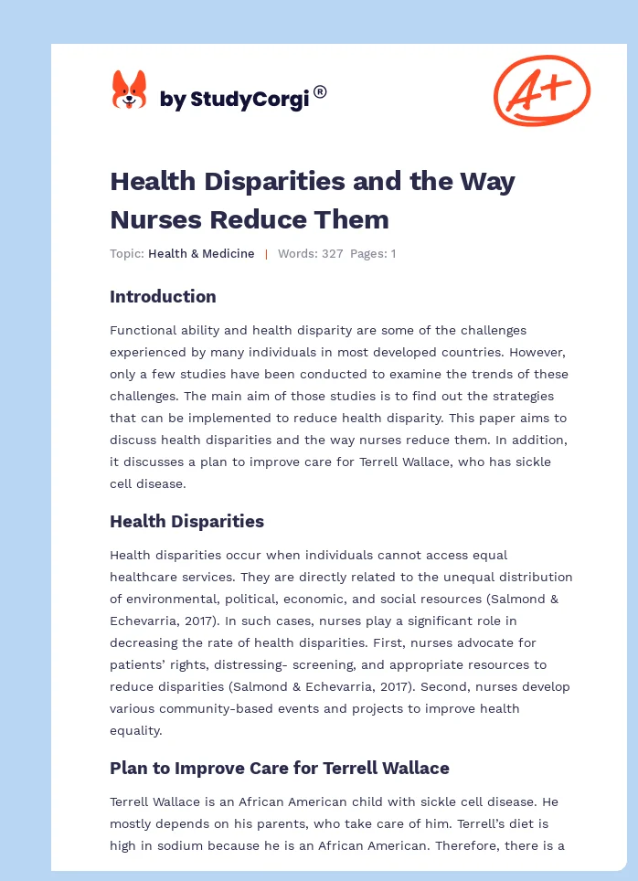 Health Disparities and the Way Nurses Reduce Them. Page 1