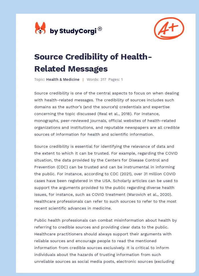 Source Credibility of Health-Related Messages. Page 1