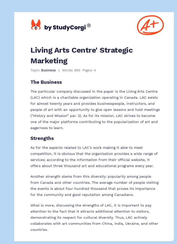 Living Arts Centre' Strategic Marketing. Page 1