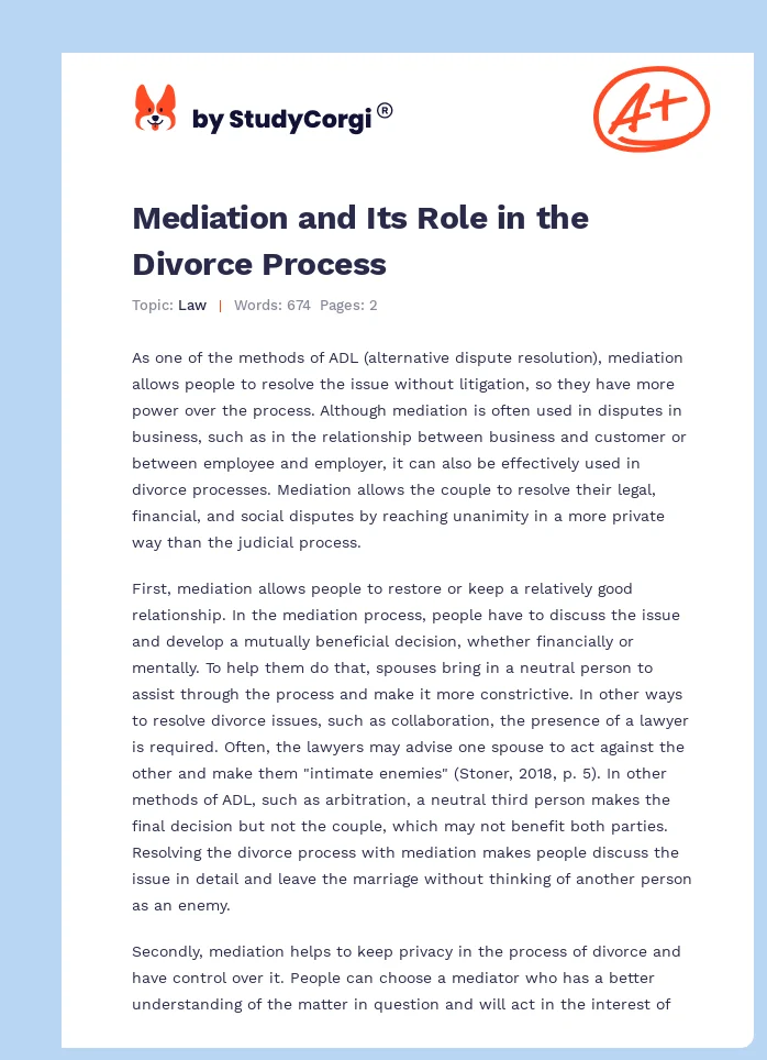 Mediation and Its Role in the Divorce Process. Page 1