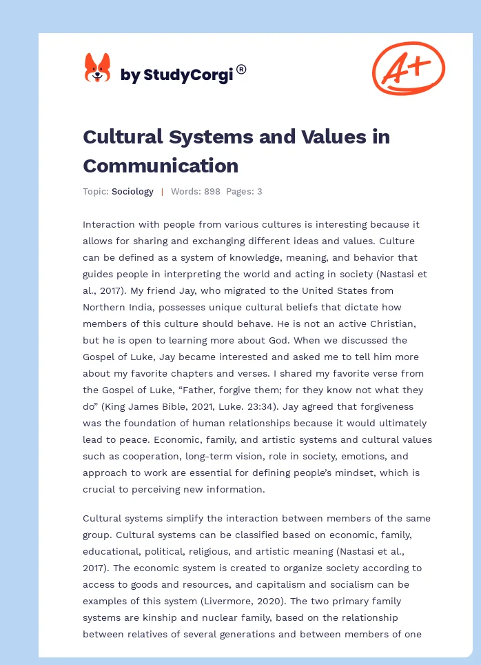 Cultural Systems and Values in Communication. Page 1