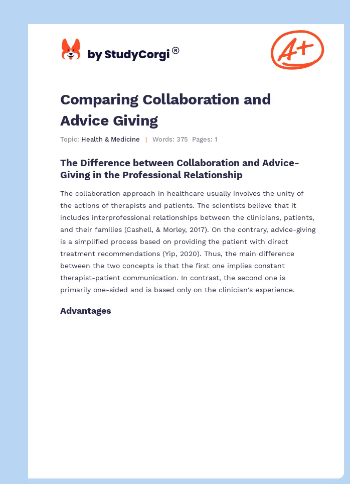 Comparing Collaboration and Advice Giving. Page 1