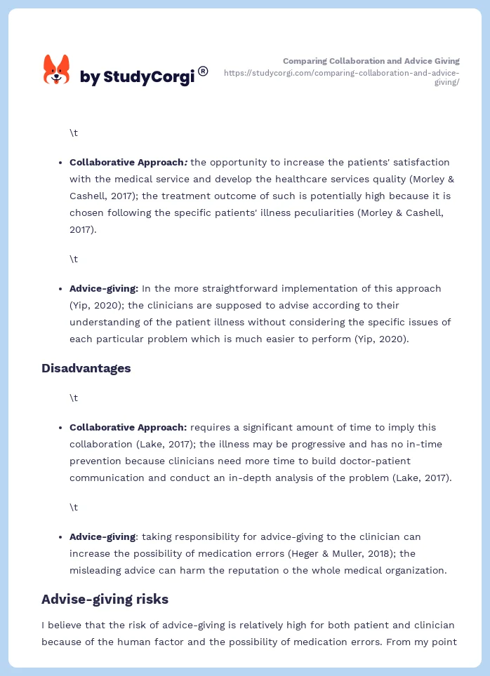 Comparing Collaboration and Advice Giving. Page 2