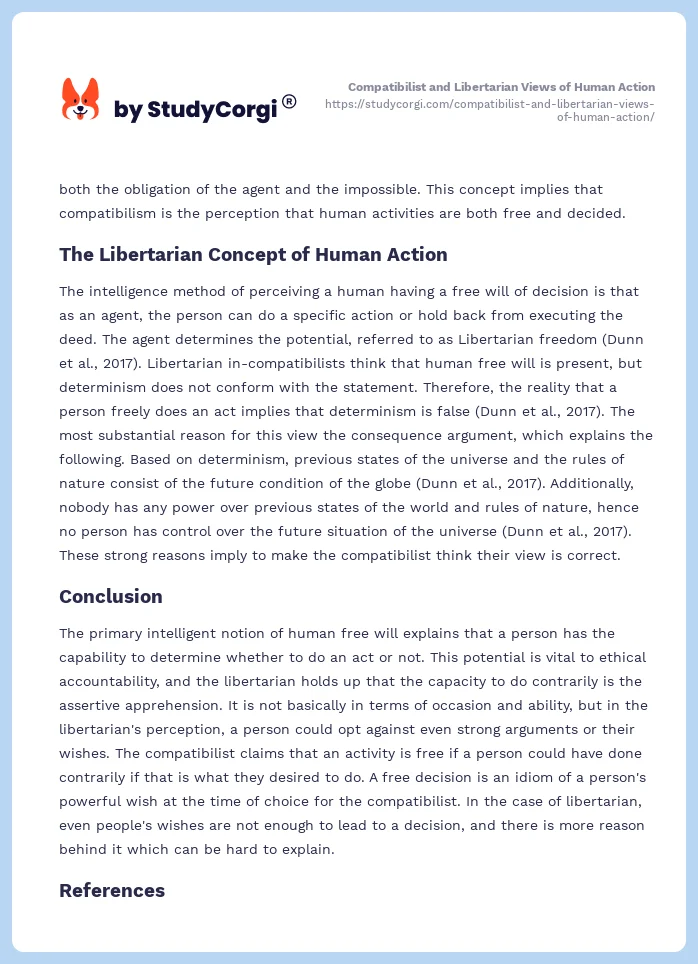 Compatibilist and Libertarian Views of Human Action. Page 2