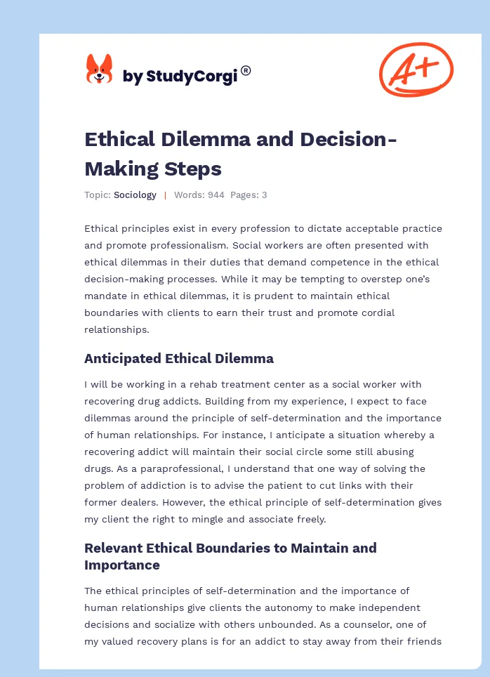 Ethical Dilemma and Decision-Making Steps. Page 1